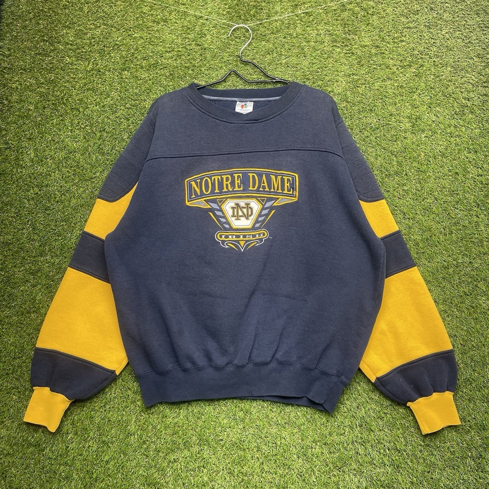 Vintage Notre Dame Sweatshirt Mens XL Fighting Irish Embroidered Logo W Patches